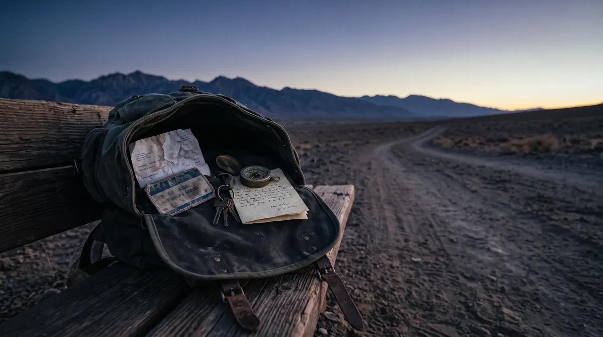 Weathered backpack beside worn boots on a trail, representing the inner work of choosing what to carry toward a dream | Live Like You Stole It