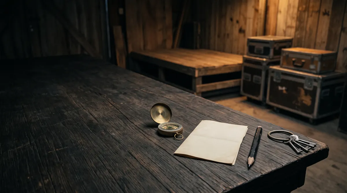 A brass compass, a folded handwritten note, and a worn black marker on an old workshop table, representing an honest internal yes | Live Like You Stole It